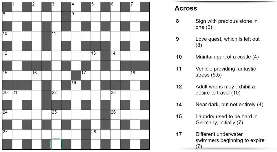 Cryptic Crossword unsolved example puzzle