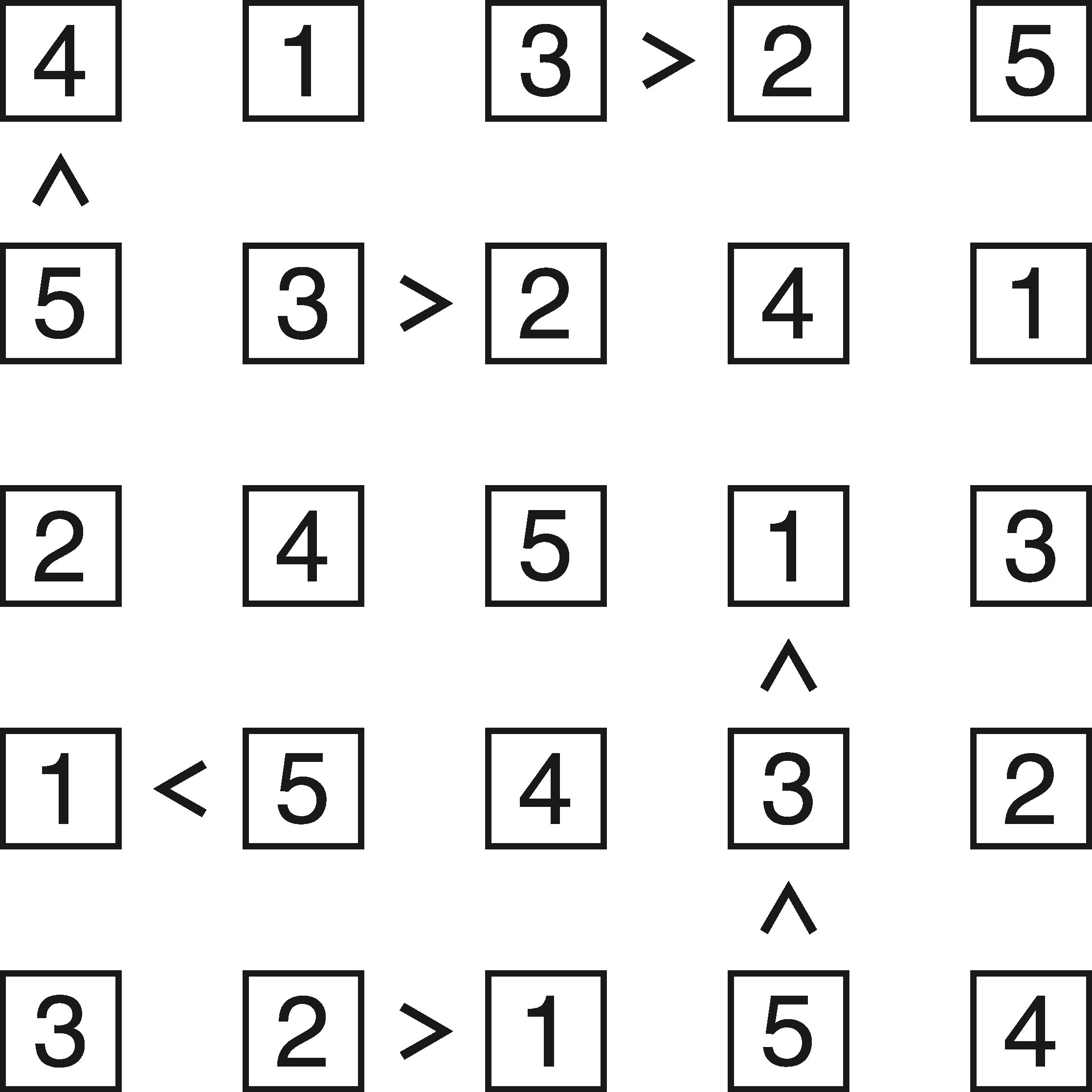 Futoshiki solved example puzzle