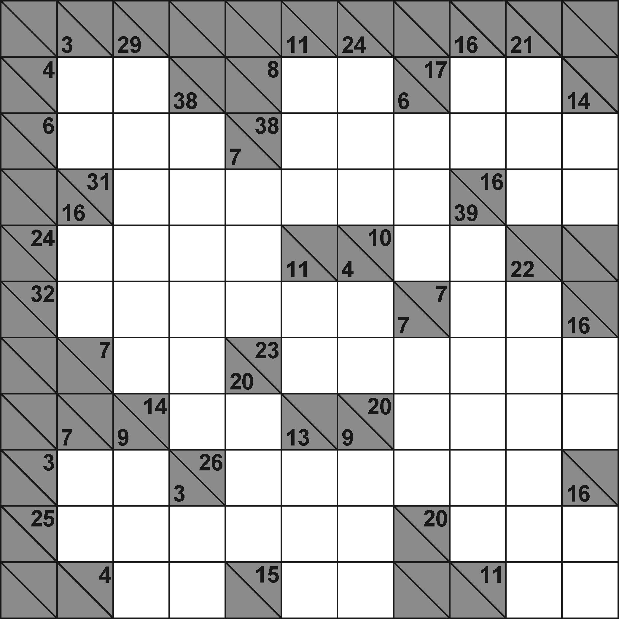 Kakuro unsolved example puzzle