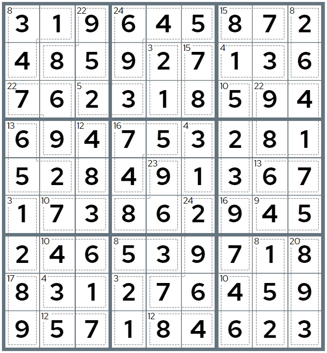 Killer Sudoku solved example puzzle