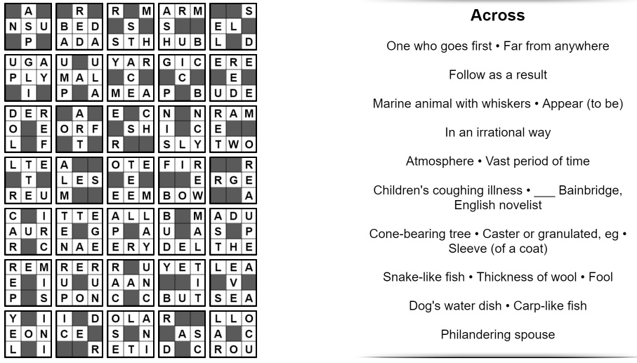 Piecewords solved example puzzle