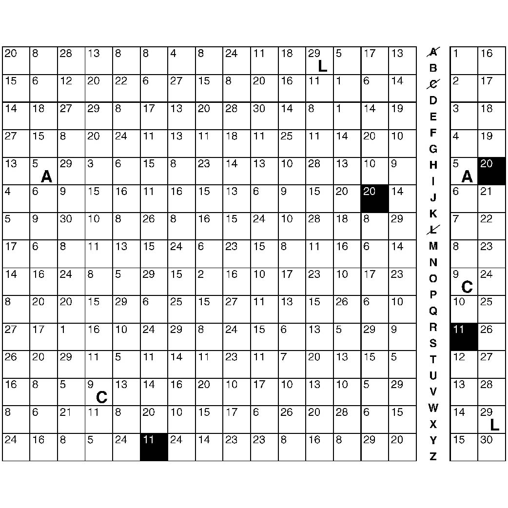 An example of a Skeleton Codewords puzzle