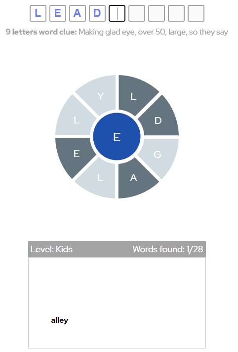 Word Wheel unsolved example puzzle in digital