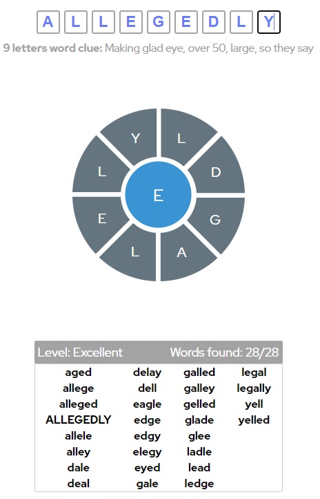 Word Wheel solved example puzzle in digital